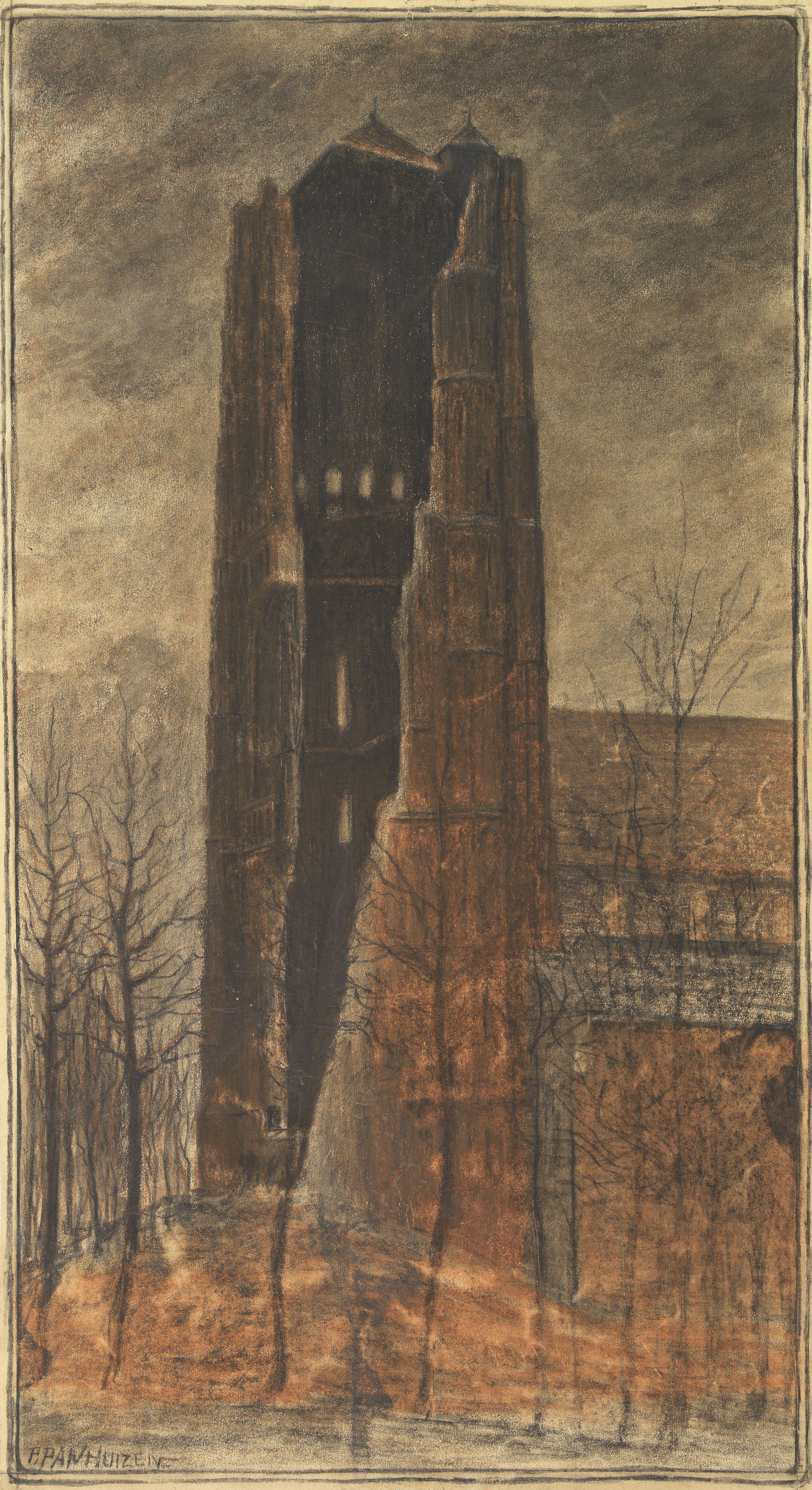 PANHUIZEN, P., Church of Oirschot after a lightning stroke of 1904., antique map, old maps
