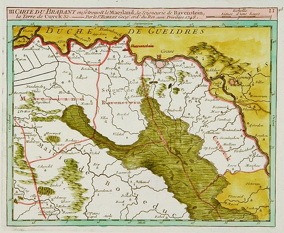 VAUGONDY,R., Carte du Brabant ou.. le Maesland.. de Ravenstein.., antique map, old maps