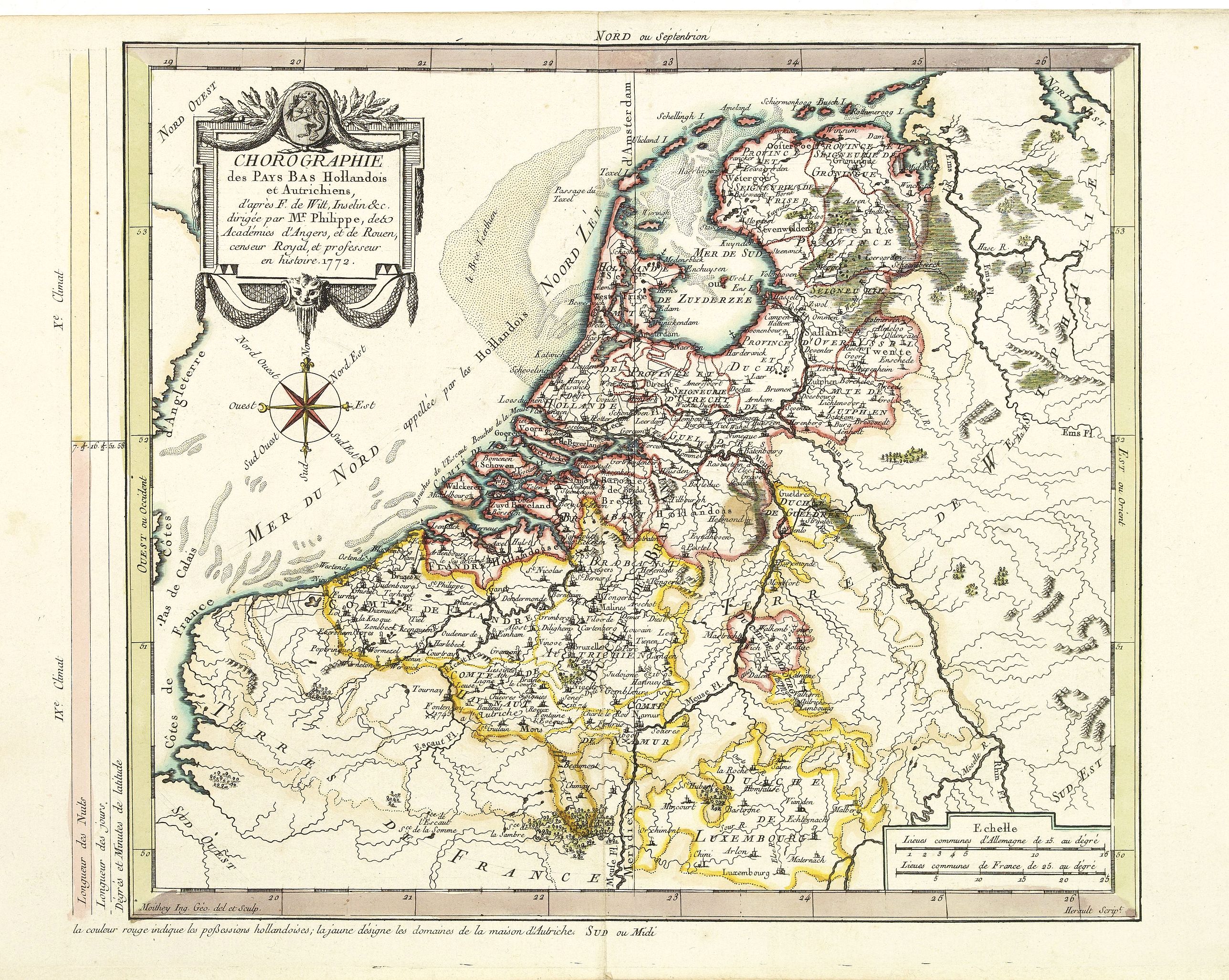 PHILIPPE DE PRETOT, E.A., Chorographie des Pays Bas Hollandois et Autrichiens. . ., antique map, old maps