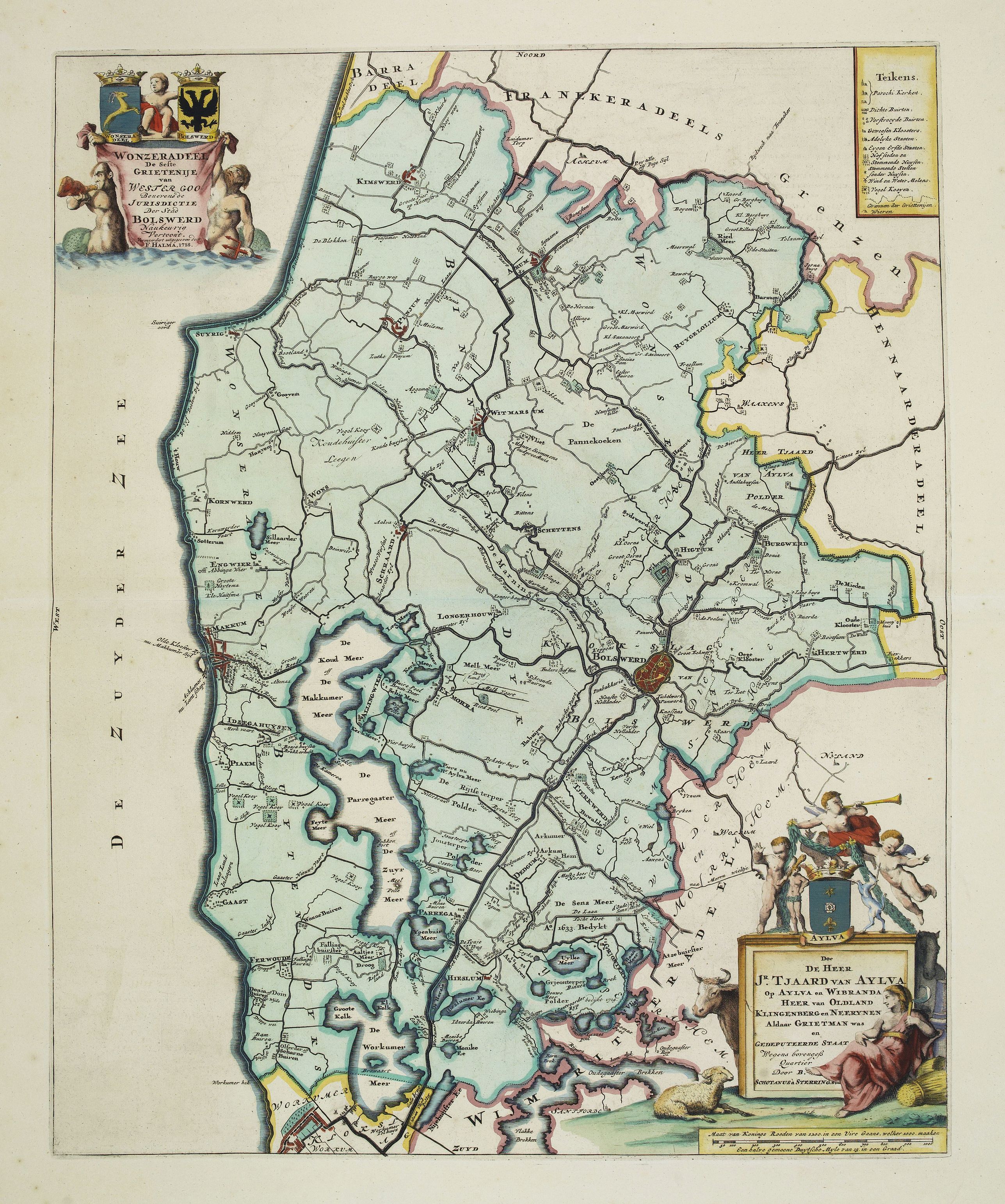 SCHOTANUS, B., Wonzerdadeel De sesde Grietenije van Wester Goo benevens de jurisdictie der stad Bolswerd . . ., antique map, old maps