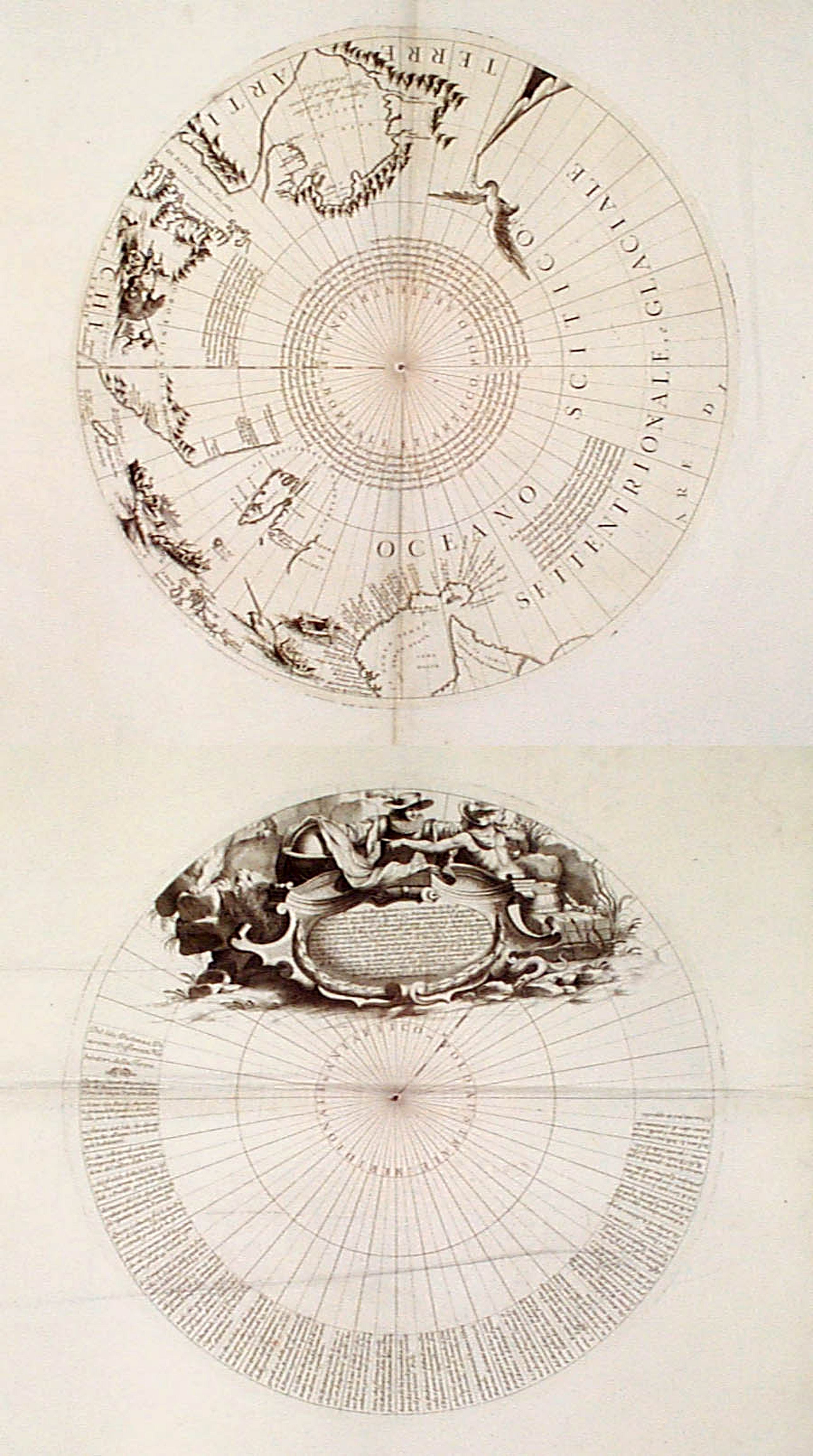 CORONELLI,V.M., 2 Polar calottes from a globe., antique map, old maps