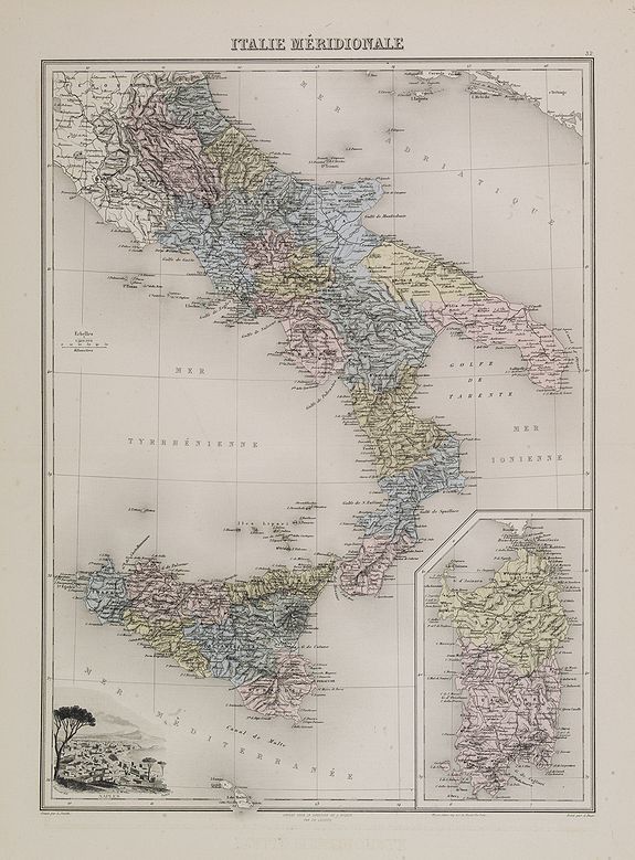 MIGEON, J., Italie Méridionale., antique map, old maps