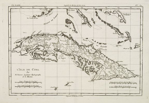 BONNE,R., L'Isle de Cuba., antique map, old maps