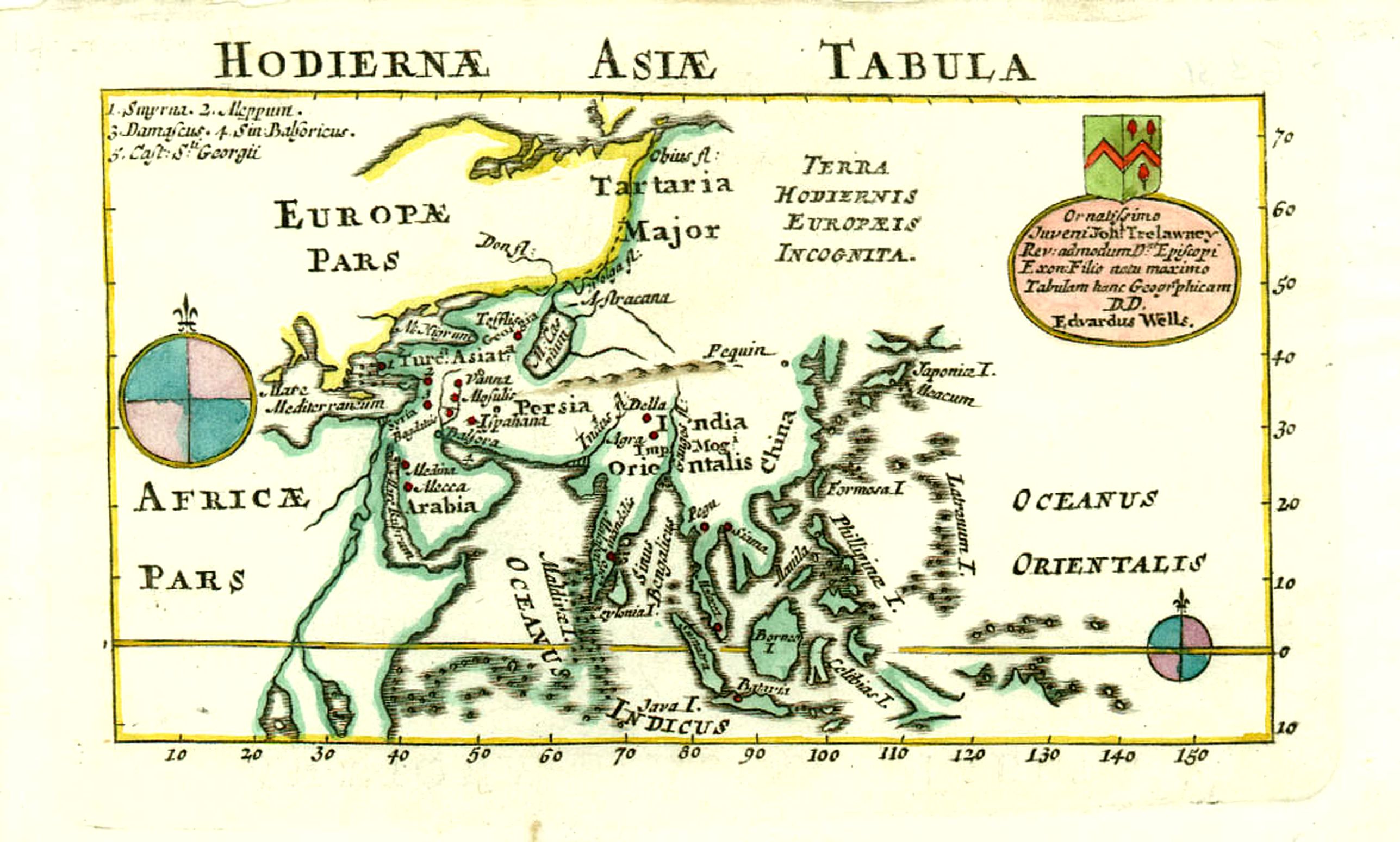 WELLS,E., Hodiernae Asiae Tabula., antique map, old maps