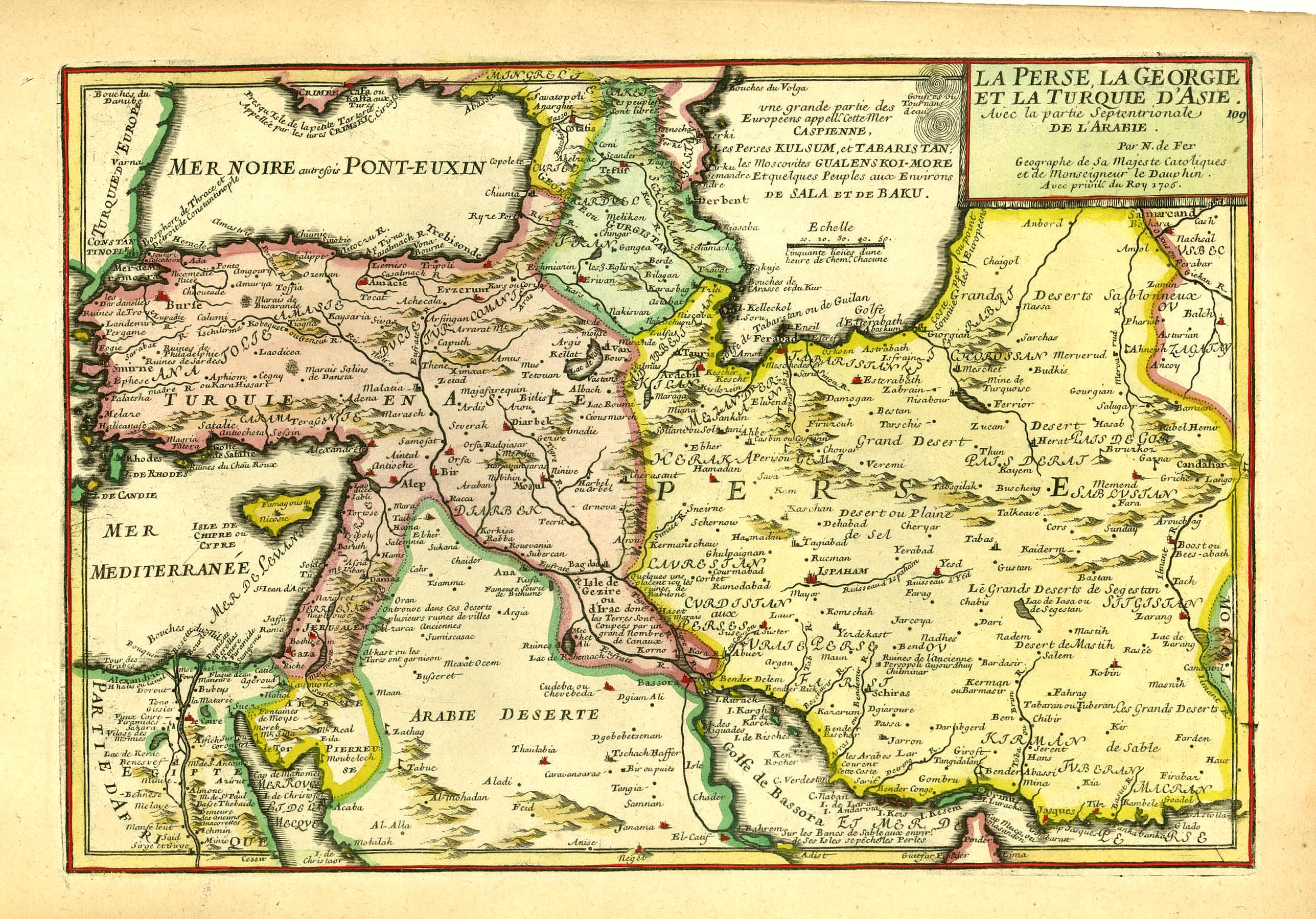 DE FER,N., La Perse La Georgie, et la Turquie d'Asie.., antique map, old maps