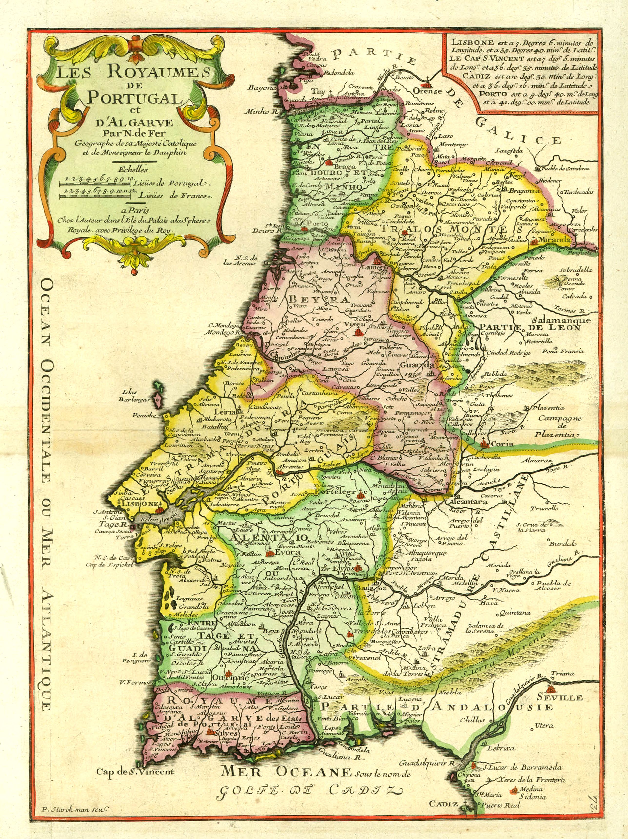 DE FER, N., Les Royaumes de Portugal et d'Algarve.., antique map, old maps
