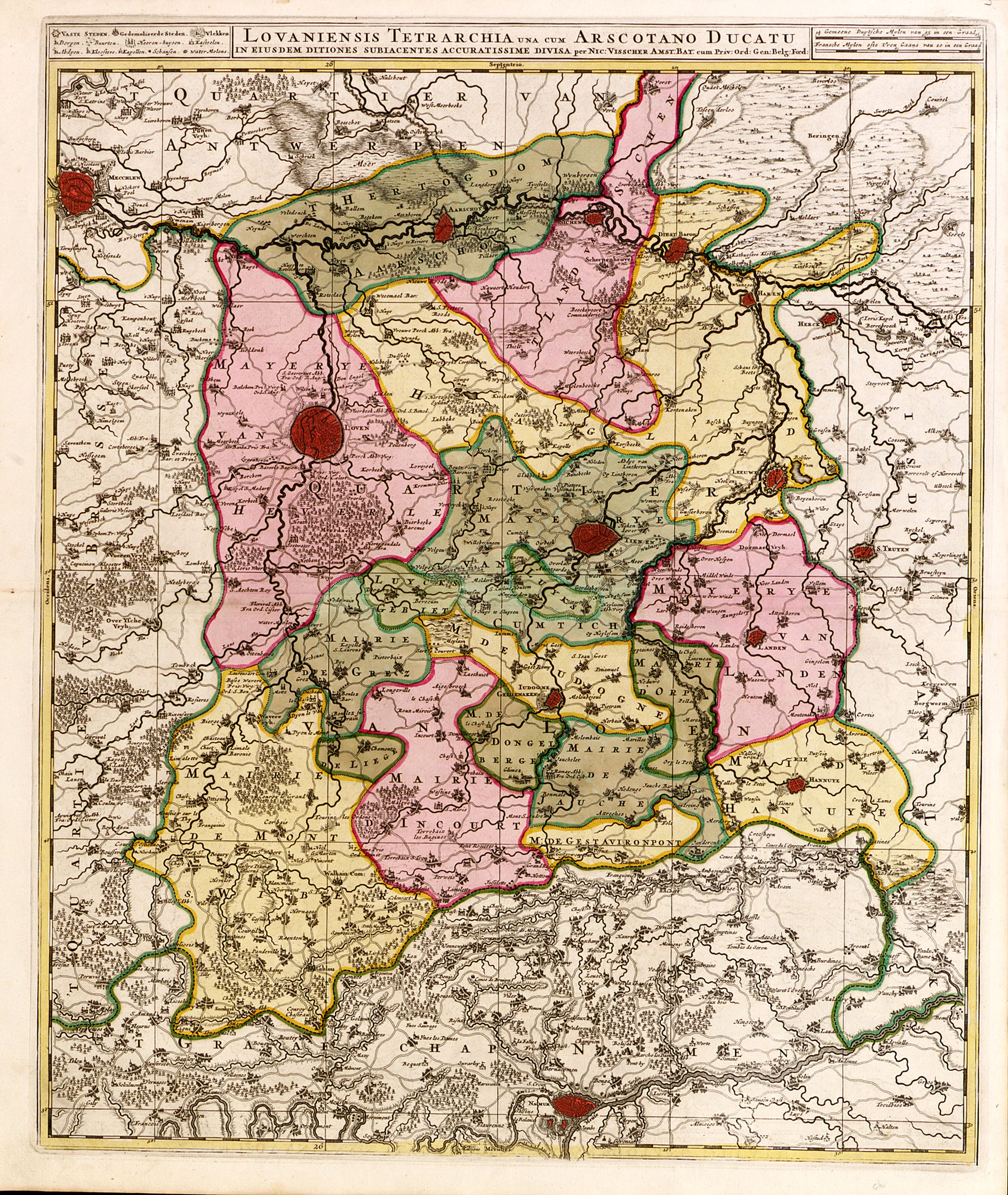 VISSCHER, N., Lovaniensis Tetrarchia una cum Arscotano Ducatu. . ., antique map, old maps