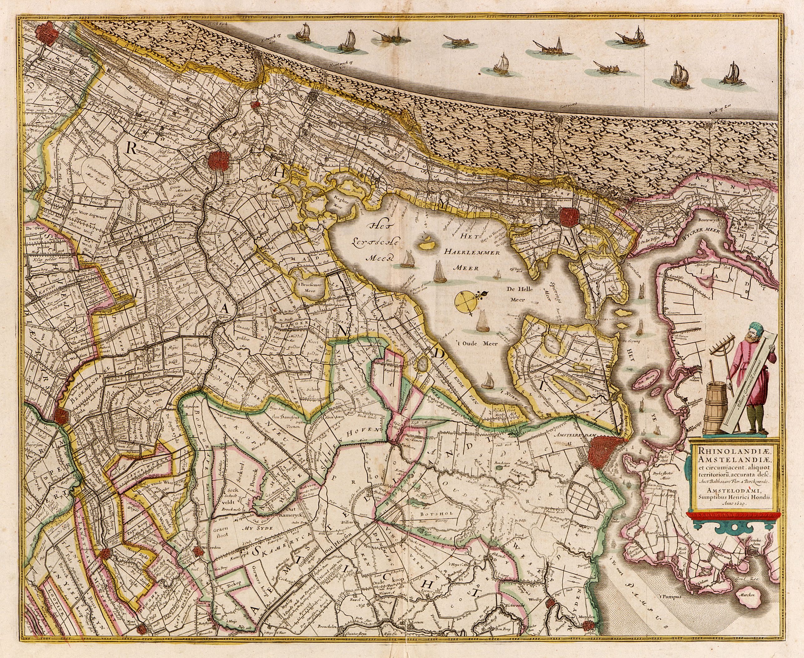HONDIUS, H., Rhinolandiae, Amstelandiae et .., antique map, old maps