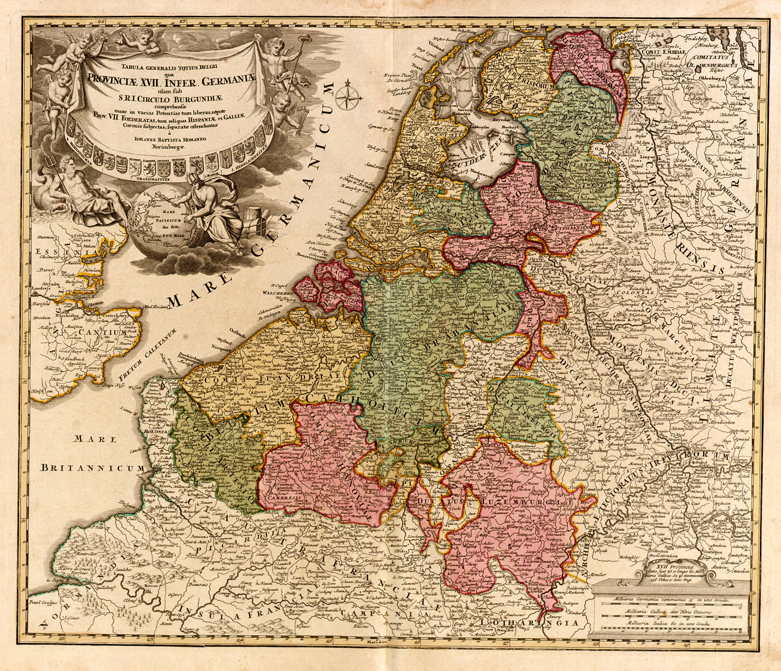 HOMANN,J.B., Tabula Generalis.. Provinciae XVII. Infer. Germaniae.., antique map, old maps