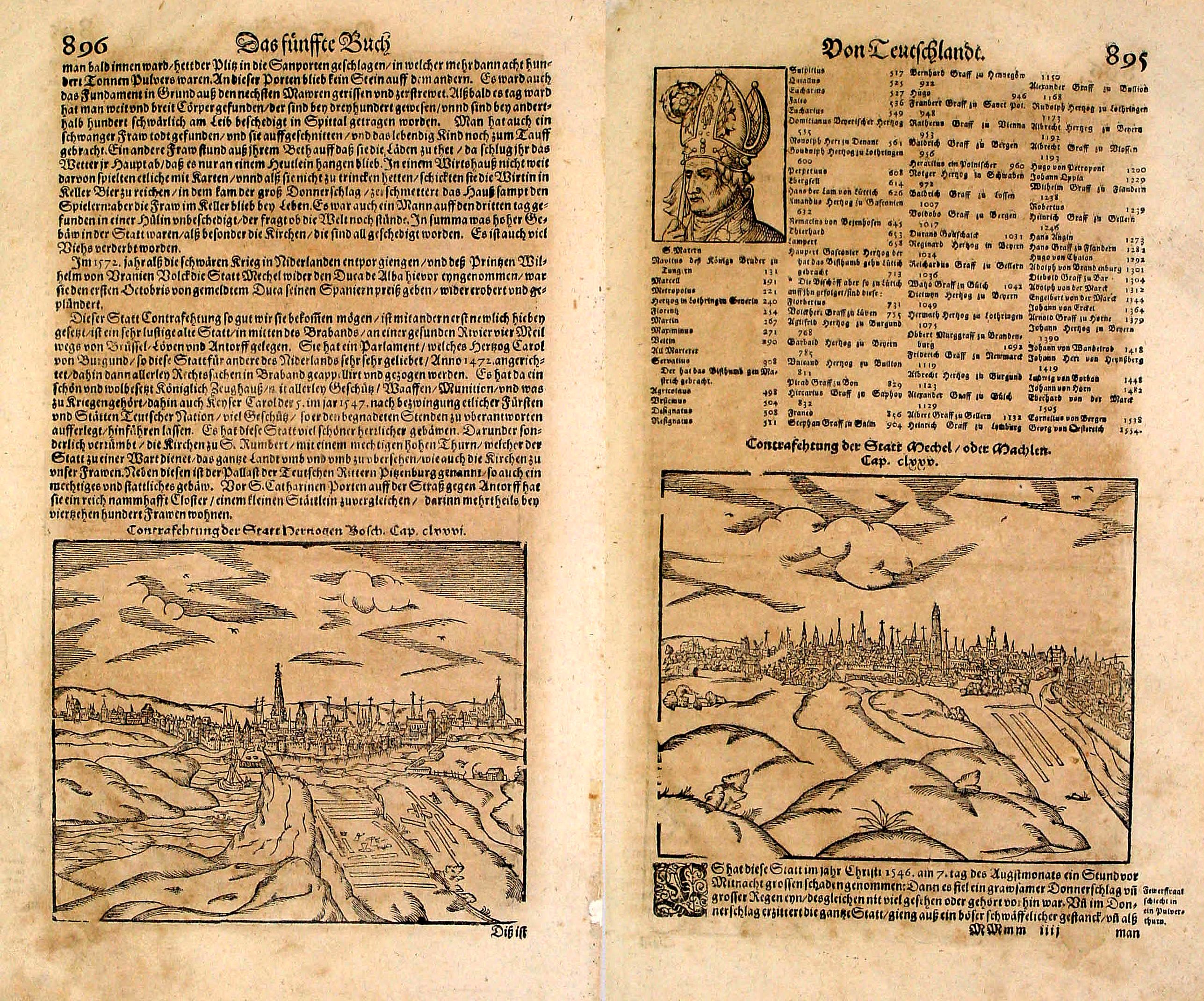 MÜNSTER, S., 's-Hertogenbosch and Mechelen., antique map, old maps