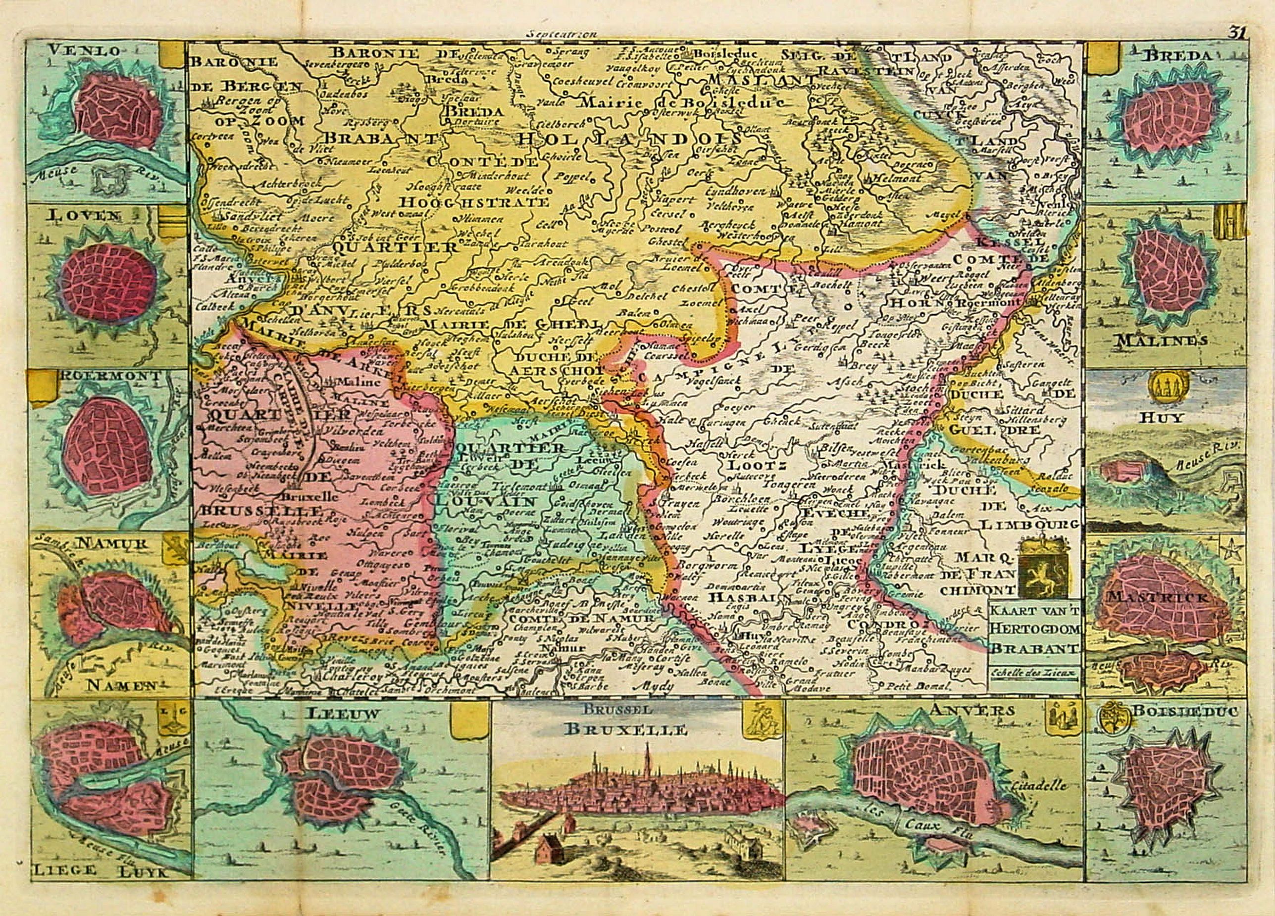 DE LA FEUILLE,D., Kaart van 't Hertogdom Brabant., antique map, old maps