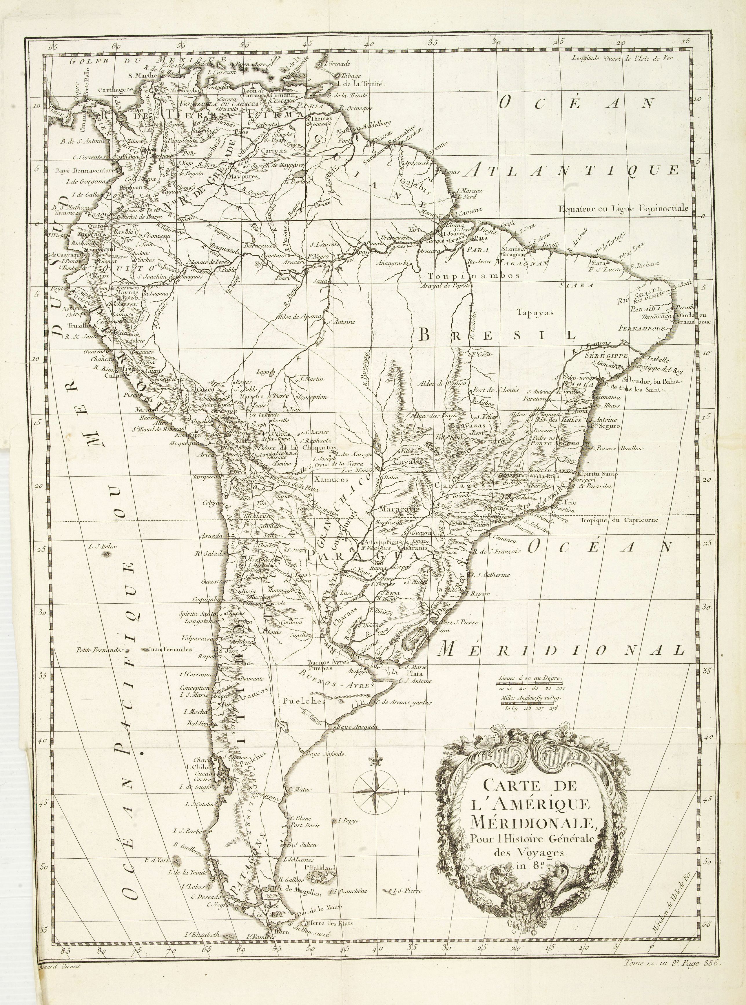 BELLIN, J.N., Carte de l''Amérique Méridionale.., antique map, old maps