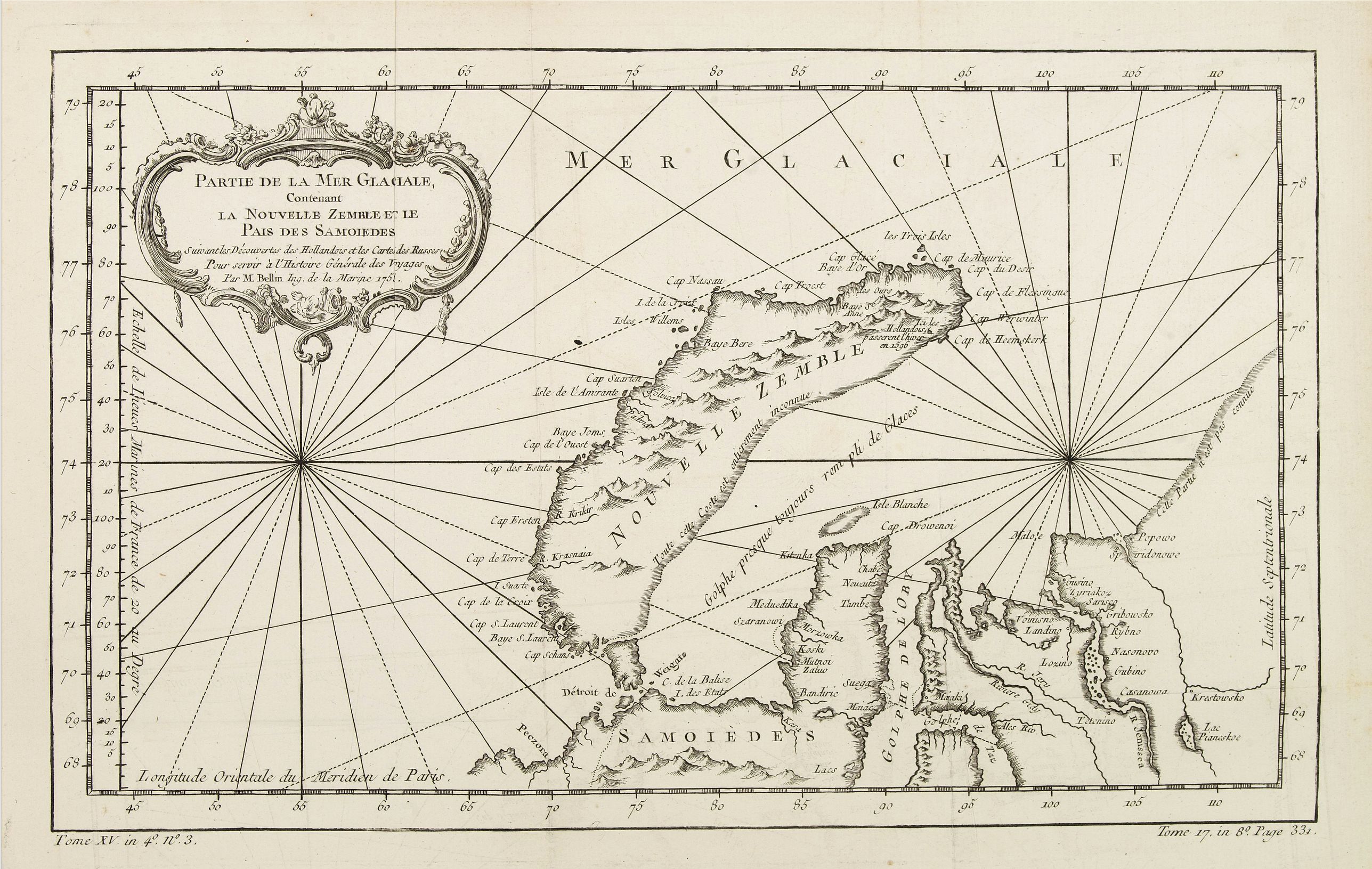 BELLIN, J.N., Partie de la Mer Glaciale contenant de la nouvelle Zemble.., antique map, old maps