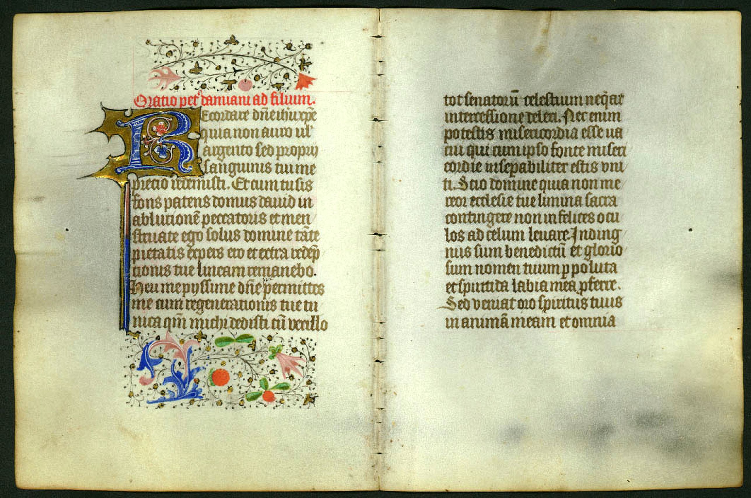 BOOK OF HOURS, 2 Leaves of vellum, from a manuscript book of hours., antique map, old maps