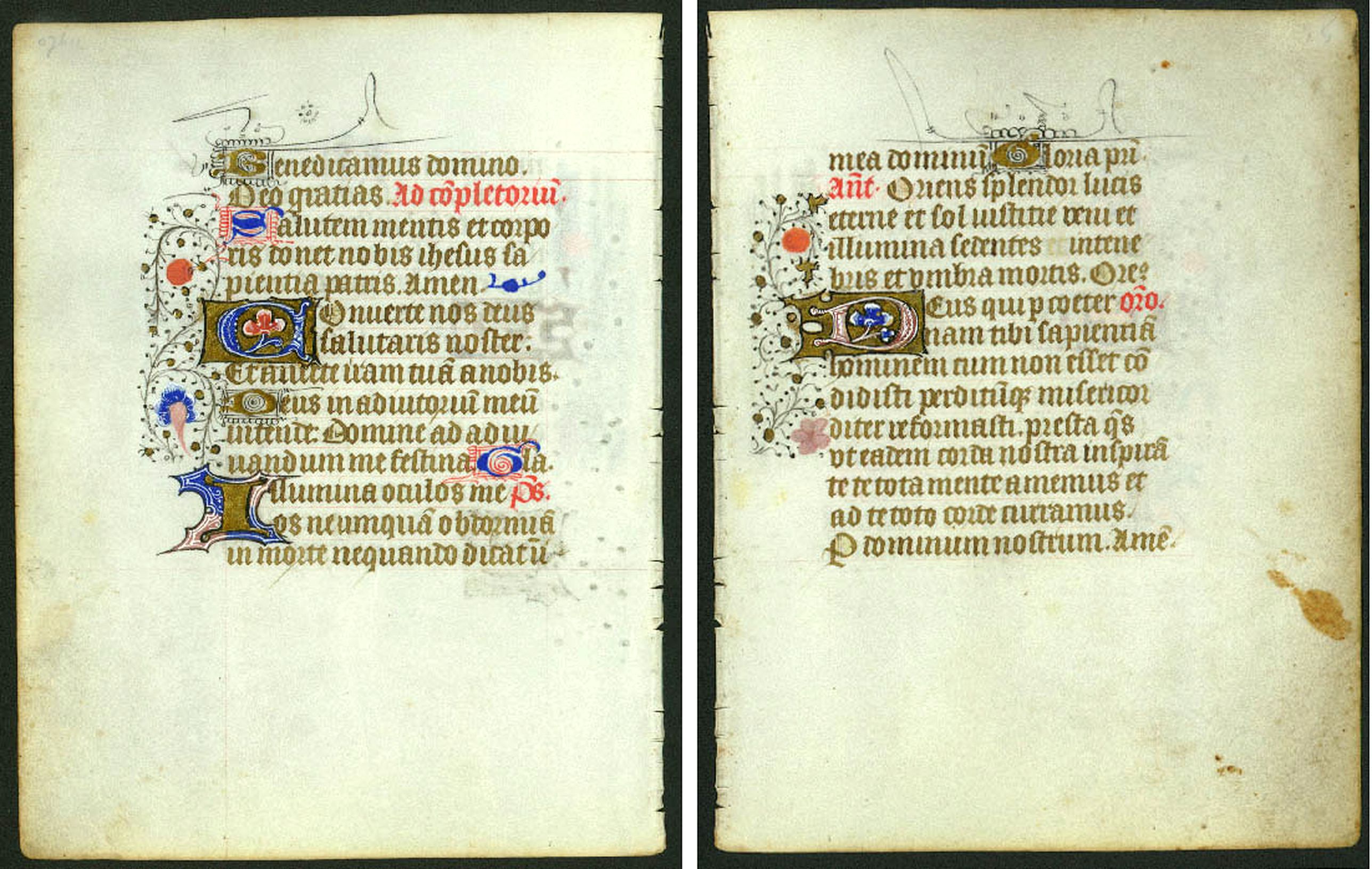 BOOK OF HOURS, Leaf of vellum, from a manuscript book of hours., antique map, old maps