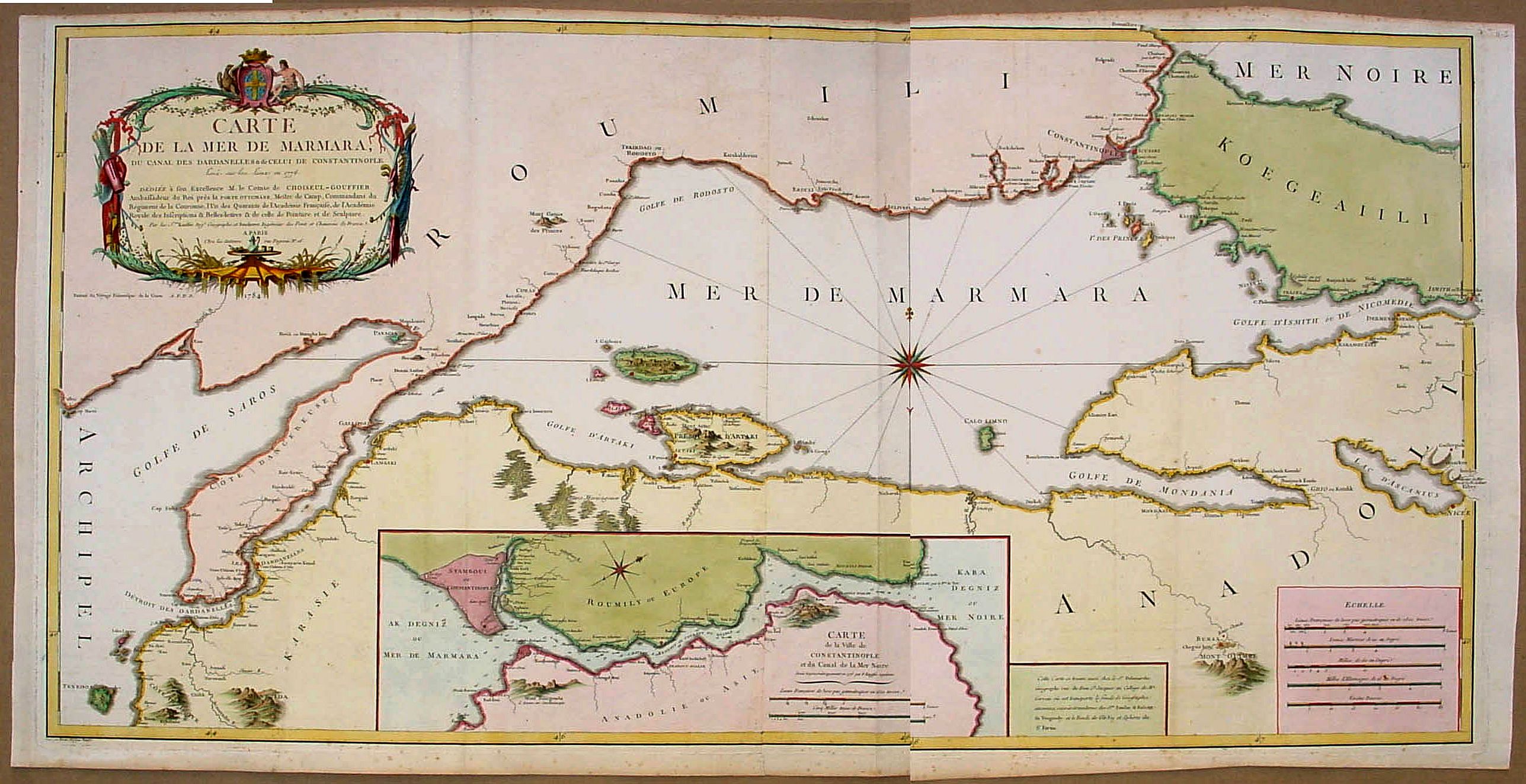KAUFFER, Fr. / FOUCHEROT, Carte de la Mer de Marmara du Canal des Dardanelles et de Celui de Constantinople. Levée sur les lieux en 1776, antique map, old maps