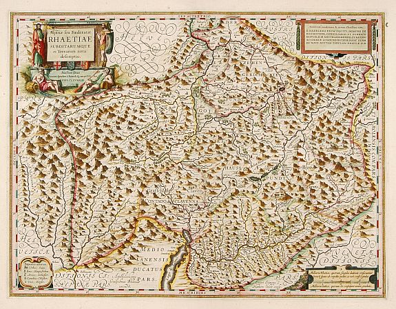 BLAEU,W., Alpinae seu Foederatae Rhaetiae subditarumque.., antique map, old maps