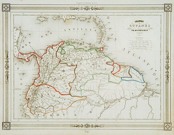 BASSET, Colombie et Guyanes.., antique map, old maps