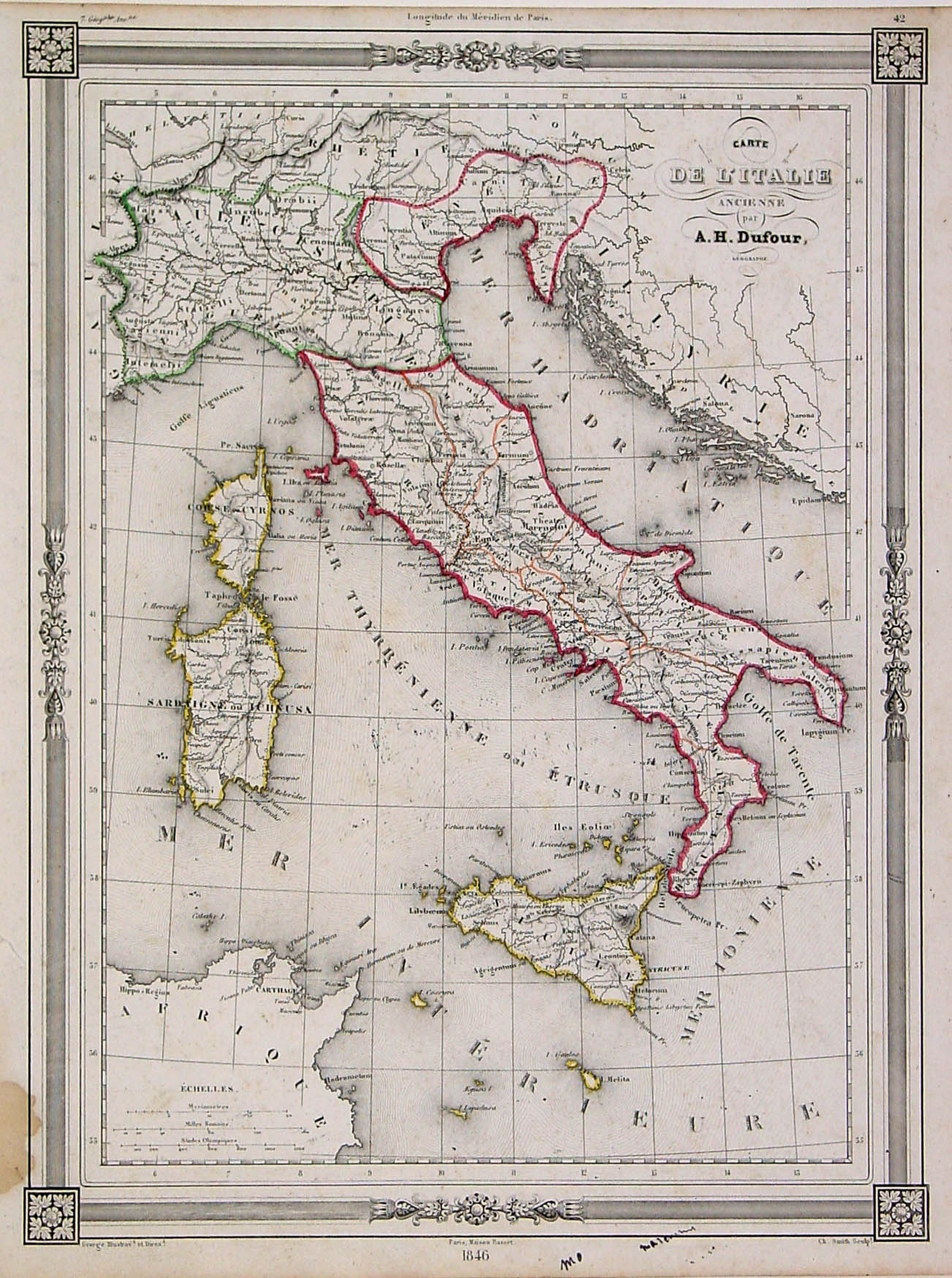 BASSET, Carte de L'Italie Ancienne.., antique map, old maps