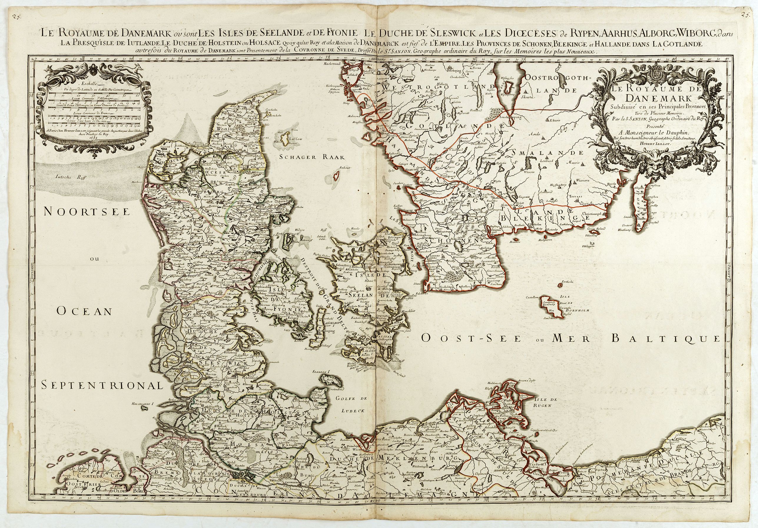 JAILLOT, H., Le Royaume de Danmark.., antique map, old maps
