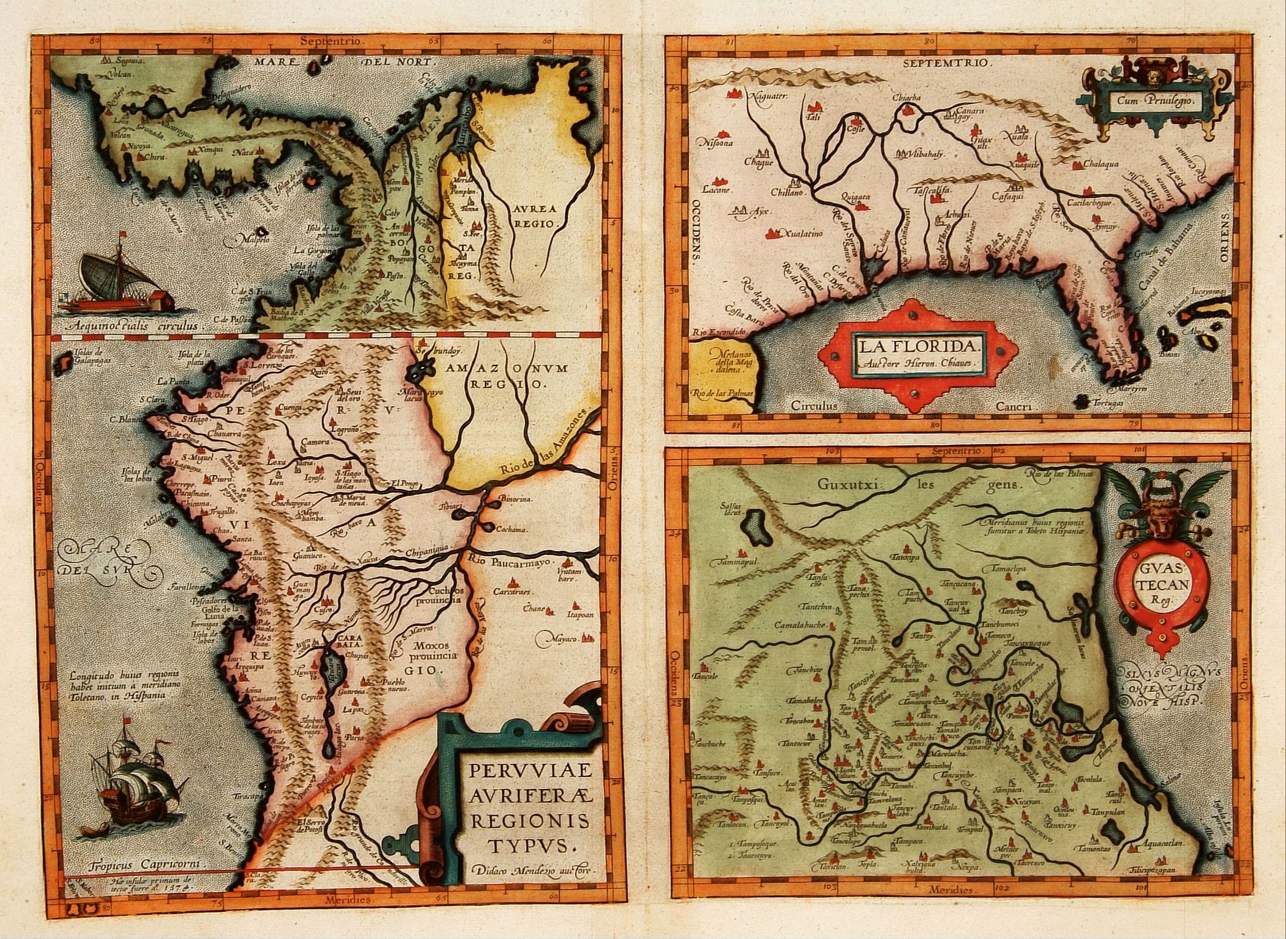 ORTELIUS, A., La Florida/ Peruviae Auriferae regionis Typus/ Guastecan., antique map, old maps