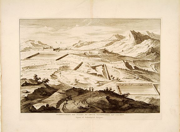 PICART,B., Overblyfselen der tuinen, en groote waterbakken van Salomon., antique map, old maps
