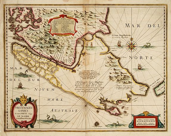 HONDIUS, H., Freti Magellanici ac novi Freti vulgo Le Maire. . ., antique map, old maps