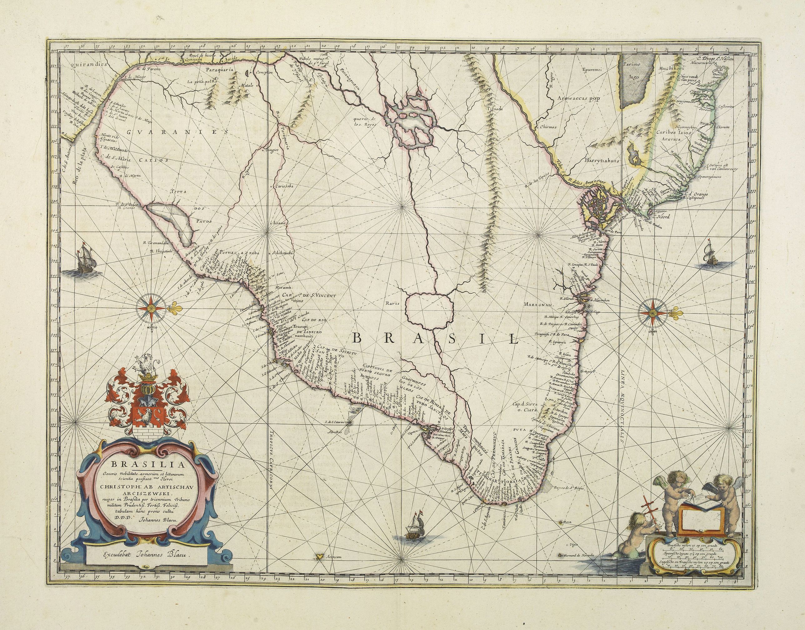BLAEU, J., Brasilia., antique map, old maps