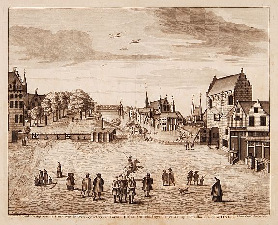 BOITET,R., Oud gezigt van.. De Vijverberg, en 's-Gravenhof .., antique map, old maps