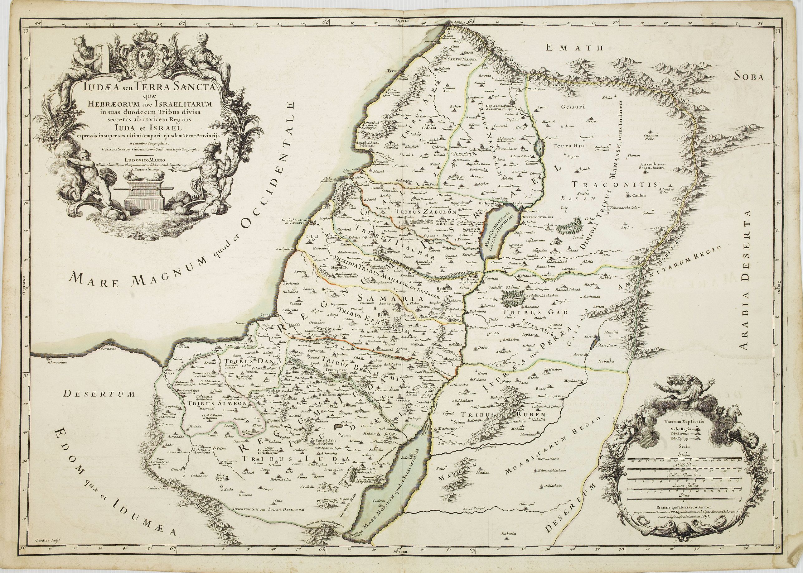 JAILLOT, A.H., Judaea seu Terra Sancta quae Hebraeorum sive Israelitarum.., antique map, old maps