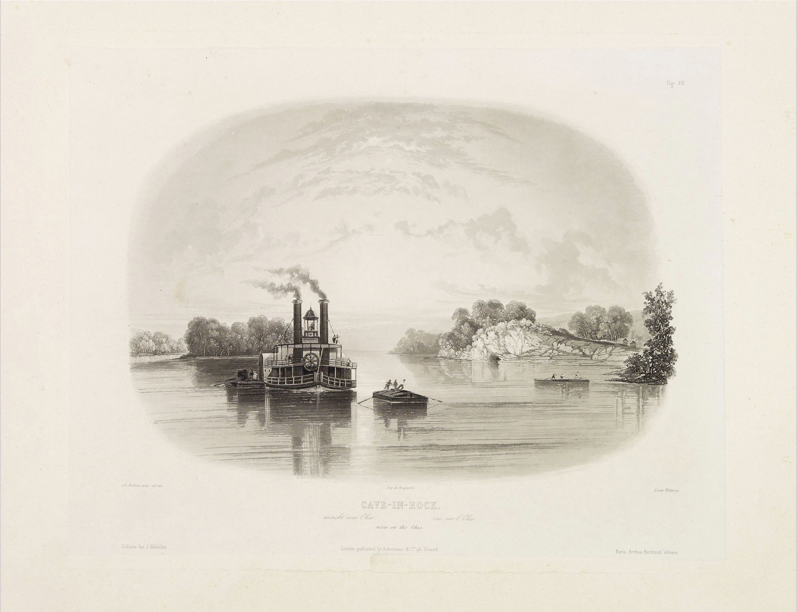 BODMER, Karl, Cave in Rock- view on the Ohio., antique map, old maps