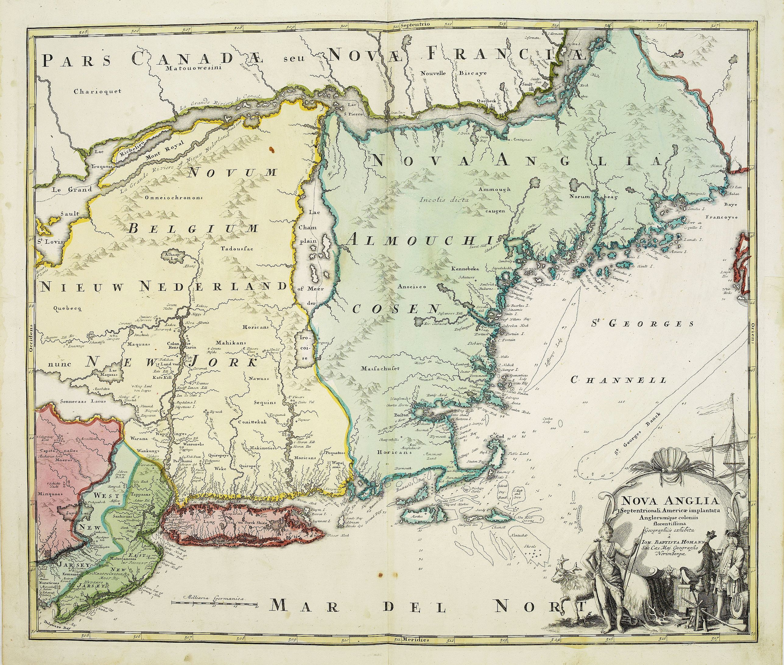 HOMANN, J.B., Nova Anglia Septentrionali Americae implantata . . ., antique map, old maps