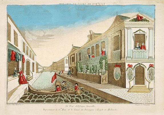 BASSET, Vue d'Optique nouvelle, representant la Gde rue a Leyde.., antique map, old maps