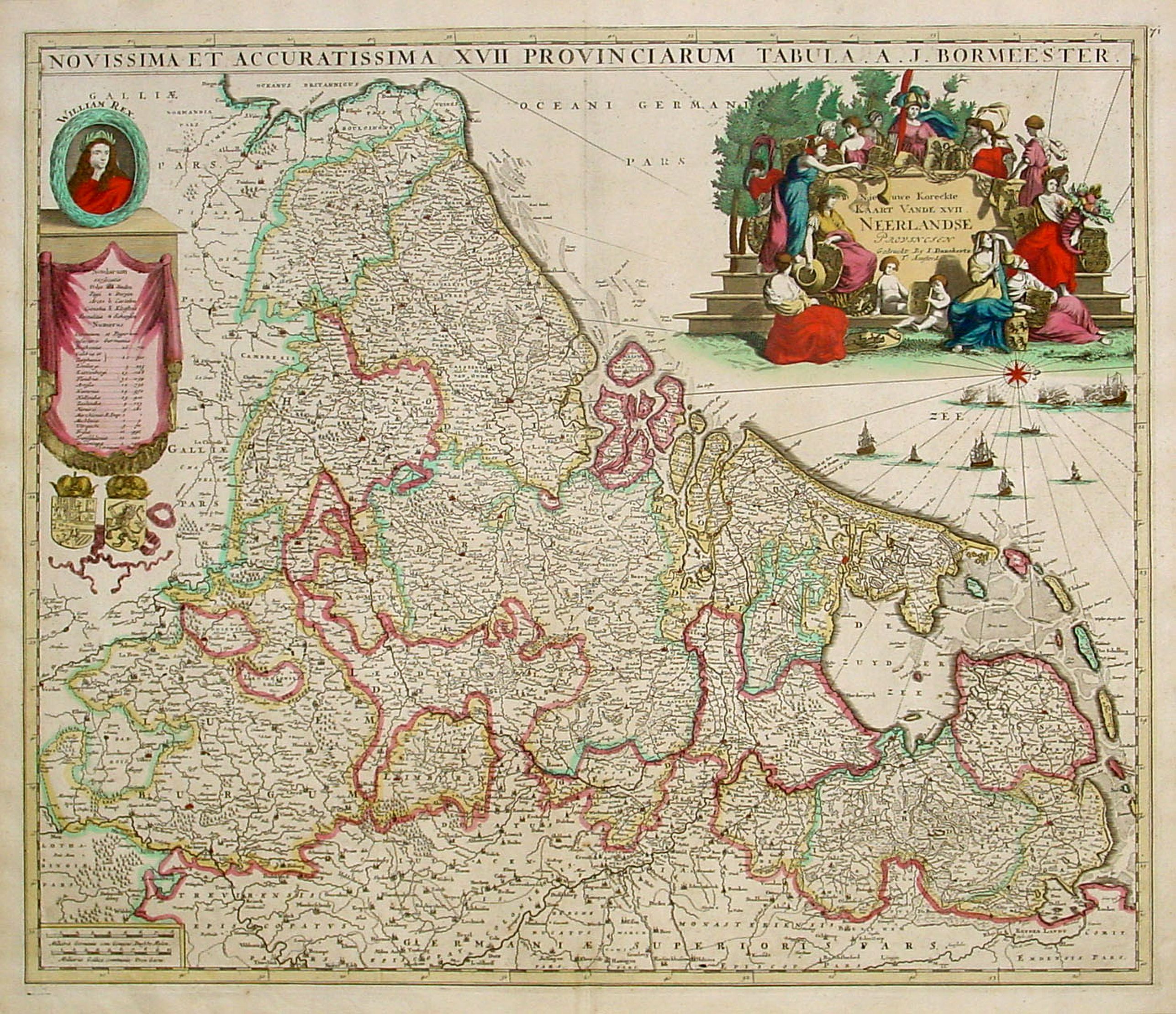 DANCKERTS,J., Novissima et accuratissima XVII Provinciarum tabula A. J.Bormeester., antique map, old maps