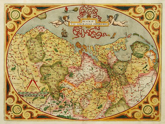 ORTELIUS,A., Descriptio Germaniae Inferioris., antique map, old maps