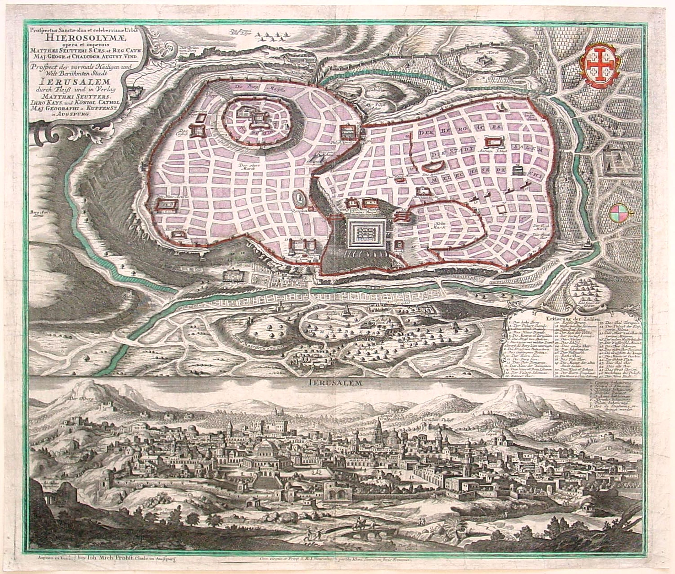SEUTTER, M. / PROBST, M., Prospectus Sanctae olim.. Hierosolymae.. Jerusalem. . ., antique map, old maps