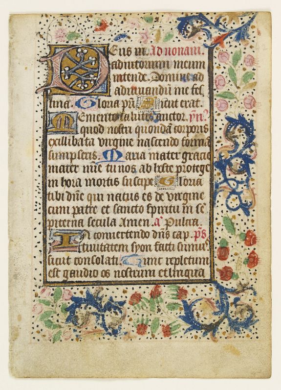 BOOK OF HOURS, Leaf on vellum, from a manuscript book of hours., antique map, old maps