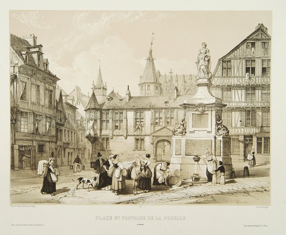 CHAPUY., Place et fontaine de la Pucelle à Rouen., antique map, old maps