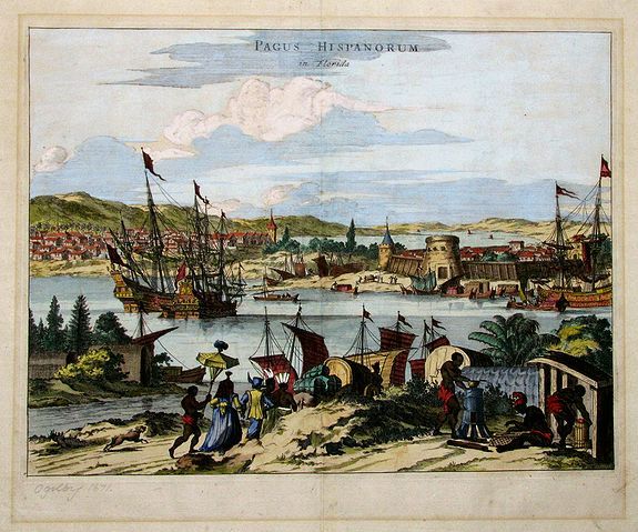 OGILBY, J., PAGUS HISPANORUM in Florida, antique map, old maps