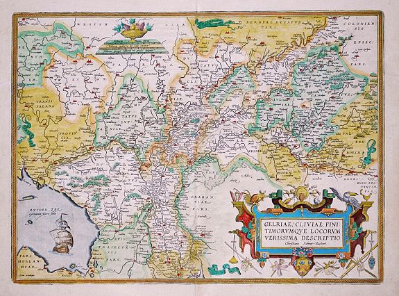 ORTELIUS, A., Gelriae, Cliviae, Finitimorumque Locorum Verrisima Descriptio Christiano Schrot Auctore., antique map, old maps