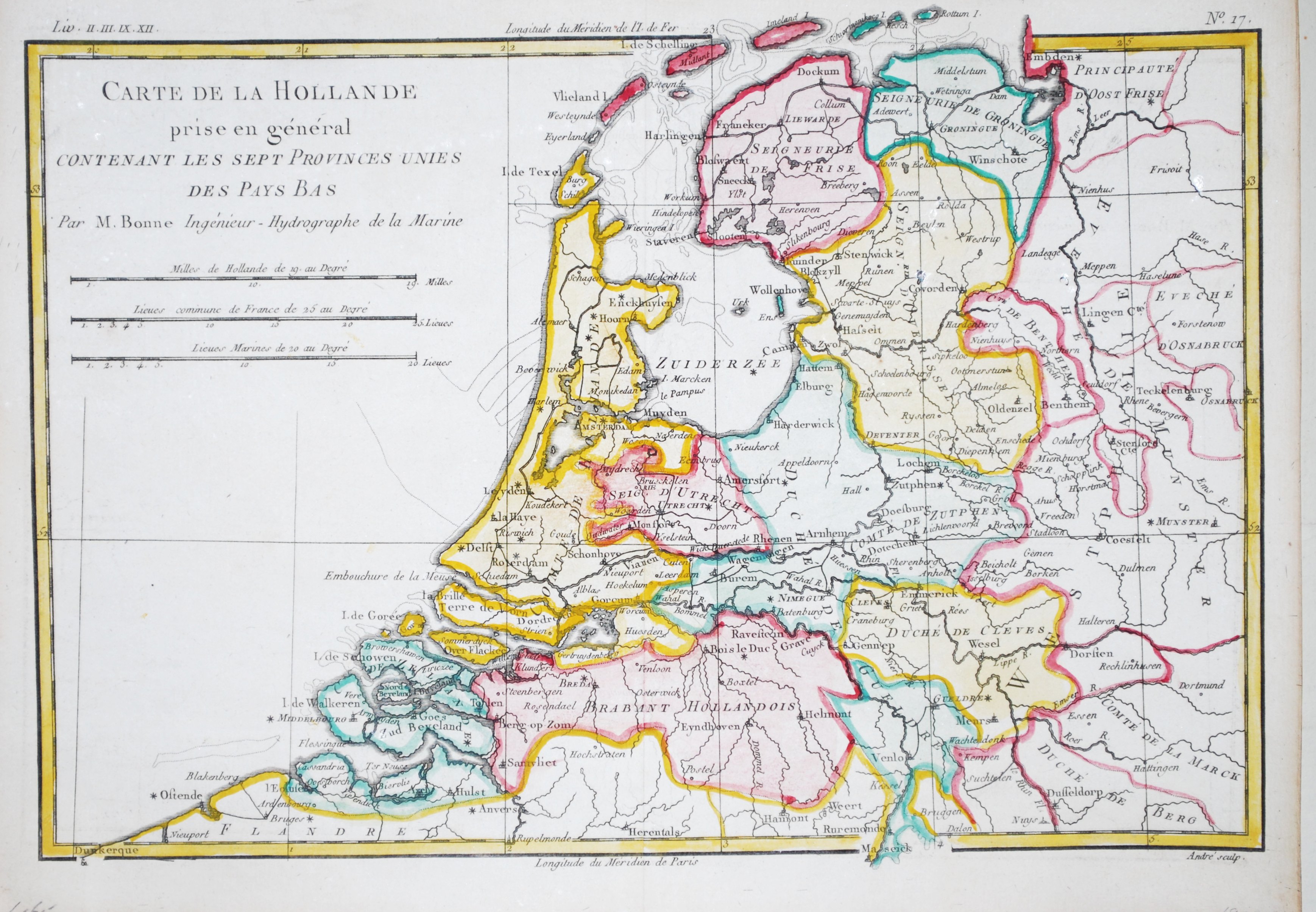 BONNE, R., Carte de la Hollande., antique map, old maps