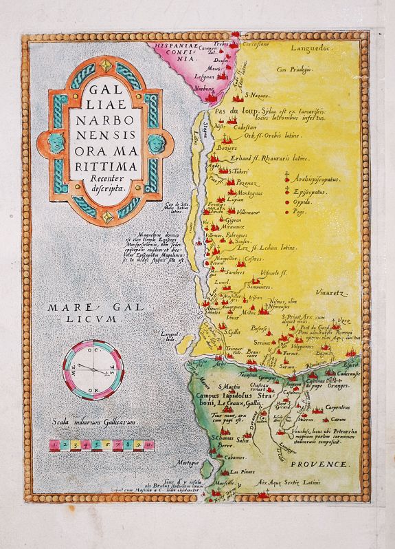 ORTELIUS, A., Old antique map of Narbonne Marseille- GAL / LIAE / NARBO / NENSIS / ORA MA / RITTIMA / / Recenter / descriptio., antique map, old maps