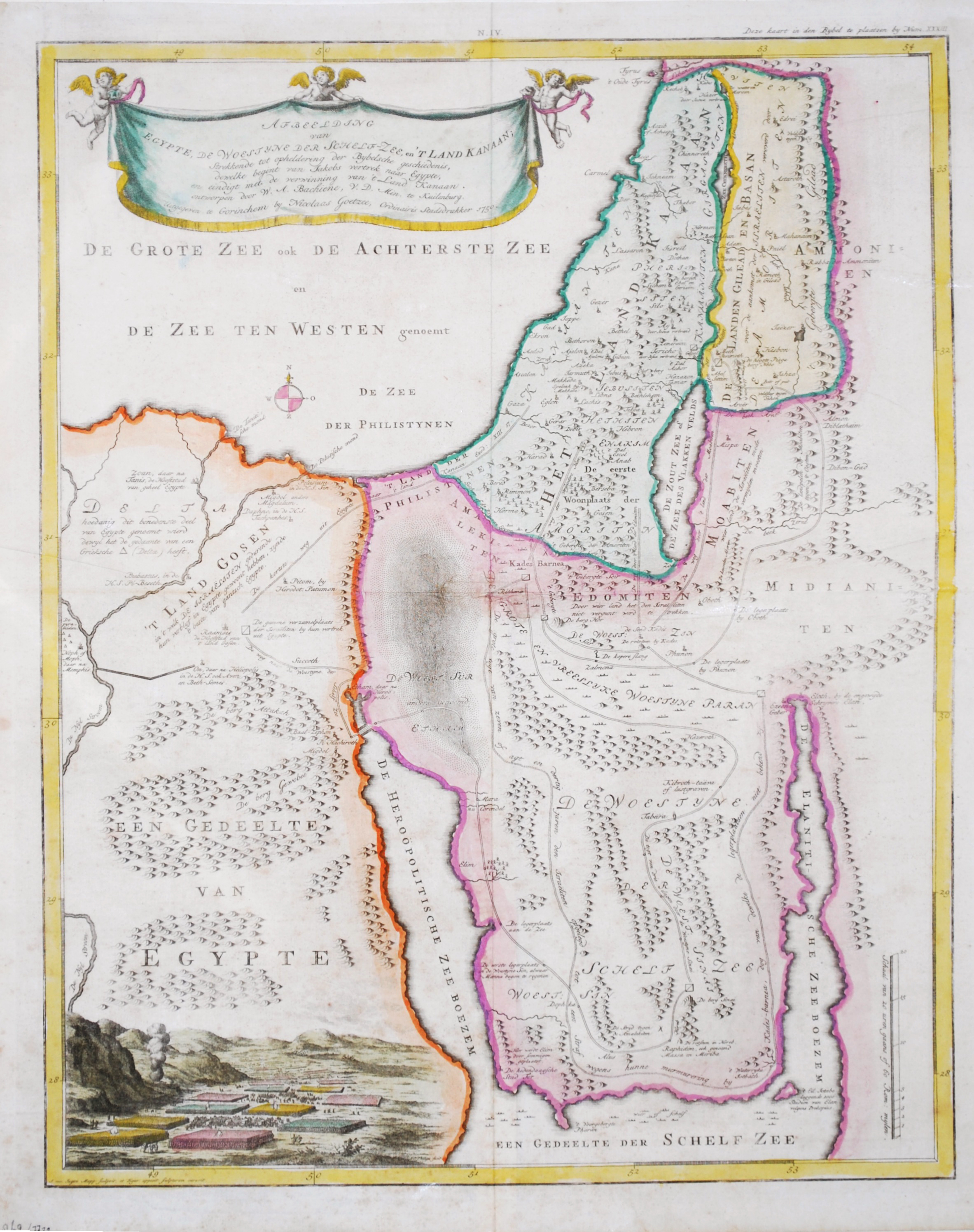 BACHIENE, W.A., Afbeelding van Egypte, de Woestyne der Schelfzee, en ' T Land Kanaan., antique map, old maps
