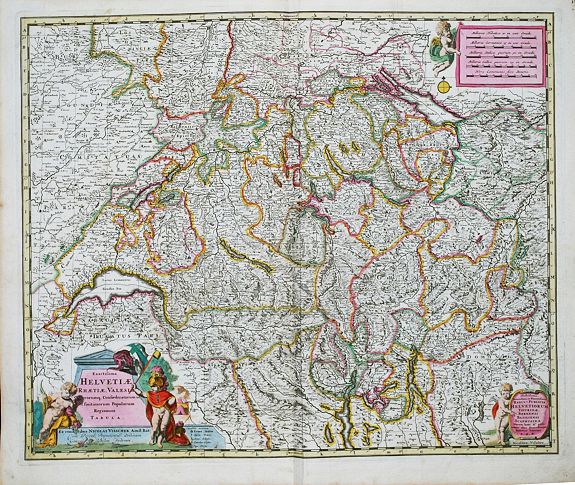 VISSCHER, N., Exactissima Helvetiae Rhetiae, Valesia Tabula., antique map, old maps