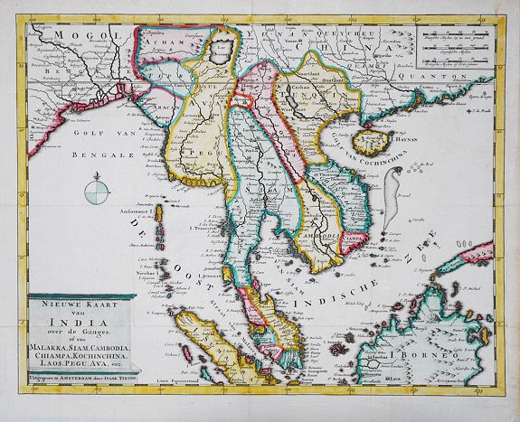 TIRION, I., Nieuwe kaart van India over de Ganges, of van Malakka, Siam, Cambodia, Chiampa, Kochinchina, Laos, Pegu, Ava, enz., antique map, old maps
