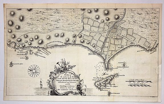 THE GENTLEMAN'S MAGAZINE., The Port of Callao in the South Sea with the Adjacent Islands, Rocks & Coasts., antique map, old maps