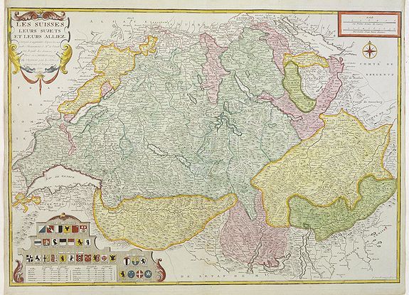 DESNOS, L.C., Les Suisses leurs sujets et leurs alliez. . ., antique map, old maps