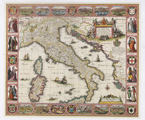 JANSSONIUS, J., Tabula ITALIAE Corsicae, Sardaniae, et adjacentium Regnorum. . . Ioannem Ianssonium . . . 1628., antique map, old maps