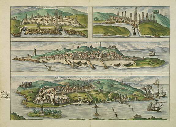 BRAUN, G. / HOGENBERG, F., ANFA. / AZAAMURUM. / DIU. / GOA., antique map, old maps