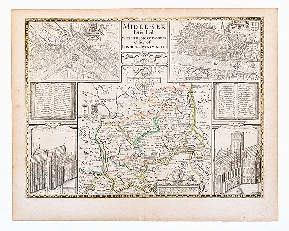 SPEED, J., Middlesex. Midle-sex described With The Most Famous Cities Of London and Westminster., antique map, old maps